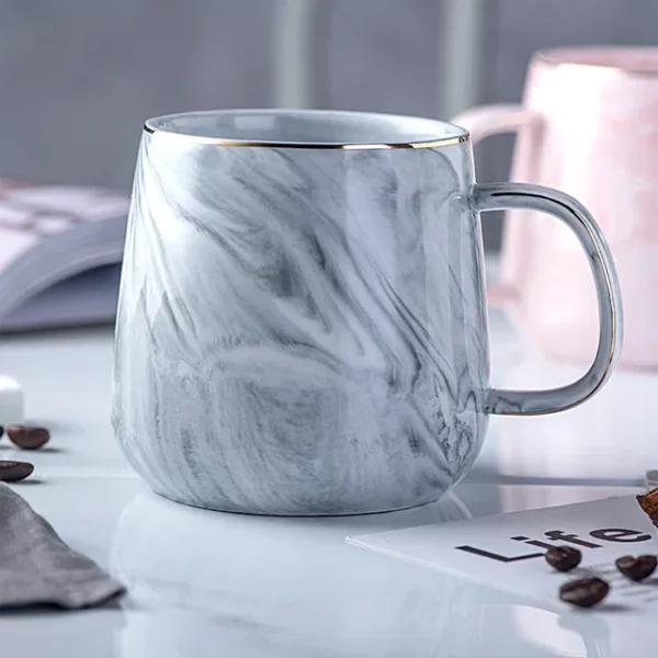 Tasse à café thé mug en céramique marbré bordure dorée - Gris-bleu - Madomio