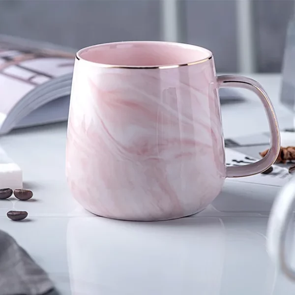 Tasse à café thé mug en céramique marbré bordure dorée - Rose - Madomio